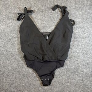 Undress Code Black Faux Wrap V-Neck‎ Bodysuit Adjustable Tie Straps Womens L